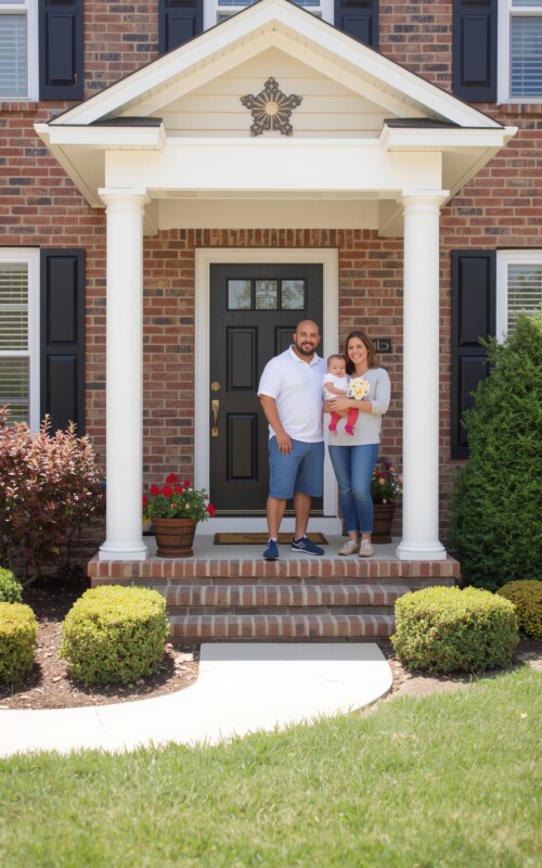 Family With New Traditional Black Fiberglass Entry Door Atlanta