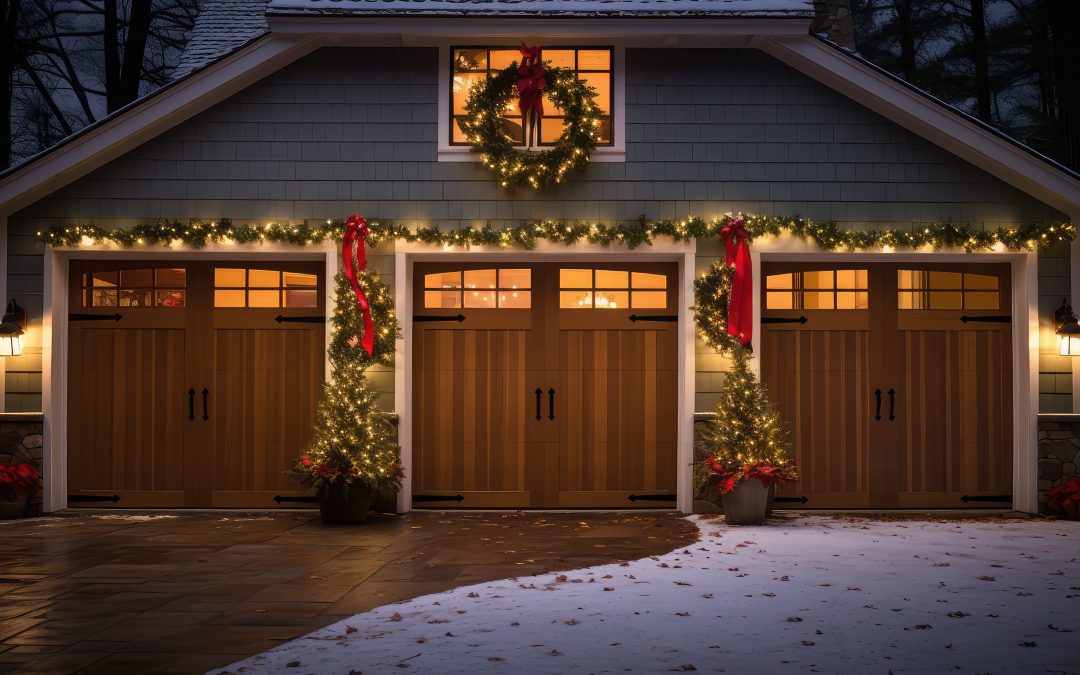 holiday garage door at night
